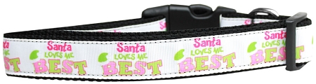 Santa Loves Me Best Nylon Dog Collar SM